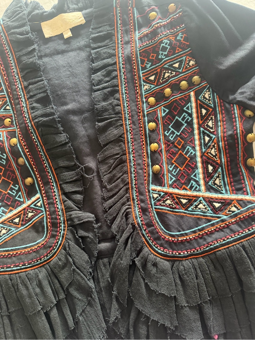 Love Sam Black Embroidered Fringe Boho Jacket with Multicolor Accents - Picture 3 of 7